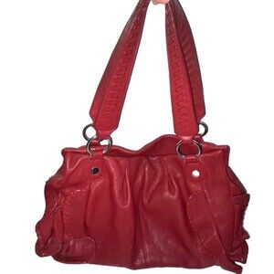 Crown Vintage Y2K Genuine Leather Red Shoulder Bag w/Ruffles Diamond Ring Charm